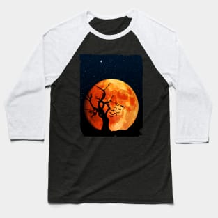 Halloween Moon with Skull Face Baseball T-Shirt